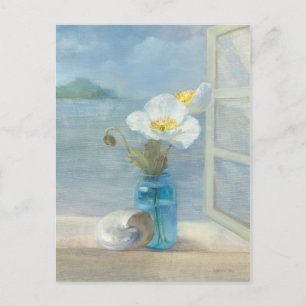 Vit blomma som förbiser havet vykort