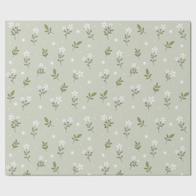 Vit Blomma Söt Sömlös Mönster Inpackningspapper Presentpapper (Seam)