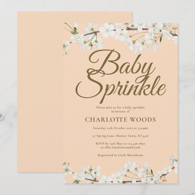 Vit Blommande Baby Sprinkle Könsneutral Inbjudningar (Fram/baksida)