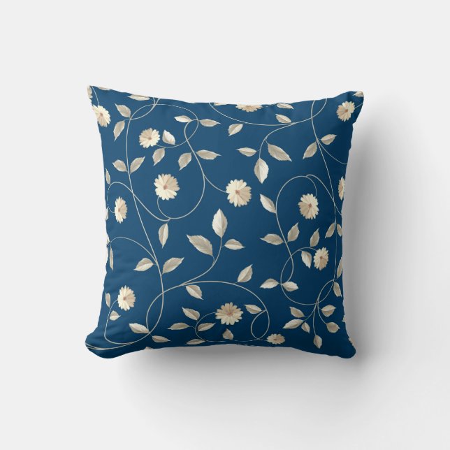 Vit blommande blomma retro stil kudde (Framsida)