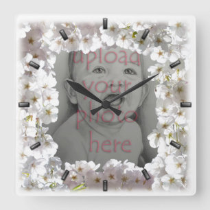 Vit Blommar Clock Cherry Blommars Wall Clocks Fyrkantig Klocka
