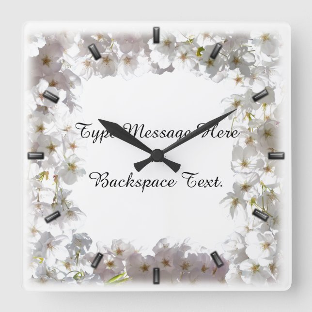 Vit Blommar Clock Cherry Blommars Wall Clocks Fyrkantig Klocka (Framsida)