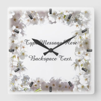 Vit Blommar Clock Cherry Blommars Wall Clocks Fyrkantig Klocka
