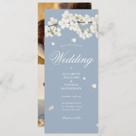 Vit Blommar Dusty Blue 2 Photo Bröllop Inbjudningar