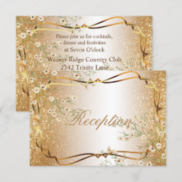 Vit blommar & guld- glitter - mottagande inbjudningar