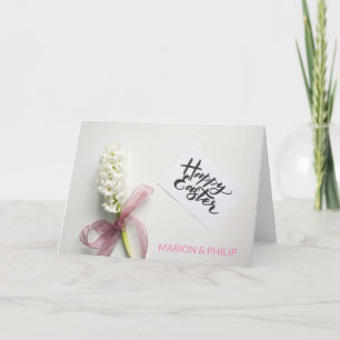 Vit Blommar och Rosa BROBON-Glad påsk Helgkort