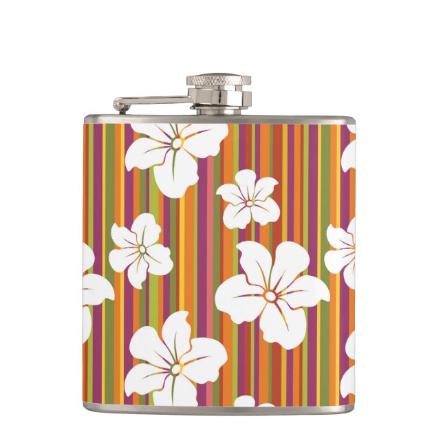 Vit blommar på en randig bakgrund fickplunta (Framsidan)