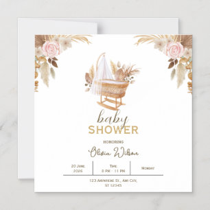 Vit Blommig Akvarell Baby Shower Magnetkort Magnetisk Inbjudningskort