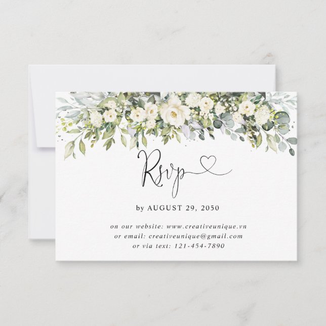 Vit Blommig Bröllops-online RSVP-kort OSA Kort (Framsida)
