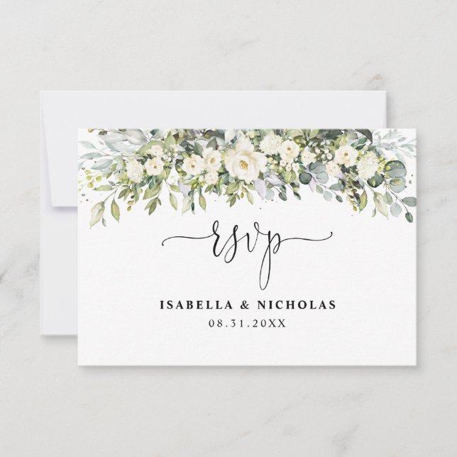 Vit Blommig Bröllops-RSVP-Kort OSA Kort (Framsida)