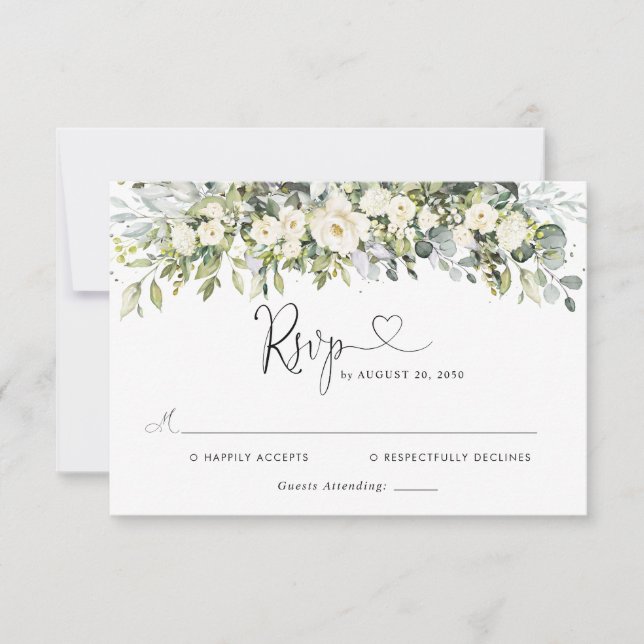 Vit Blommig Bröllops-RSVP-Kort OSA Kort (Framsida)