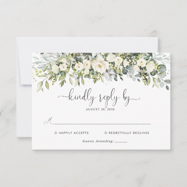 Vit Blommig Bröllops-Svarskort OSA Kort (Framsida)
