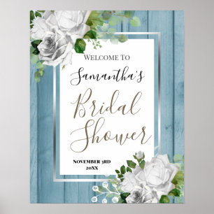 Vit Blommig Bröllopsfest Välkomstskylt Poster