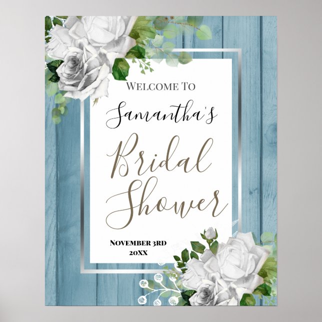 Vit Blommig Bröllopsfest Välkomstskylt Poster (Framsidan)