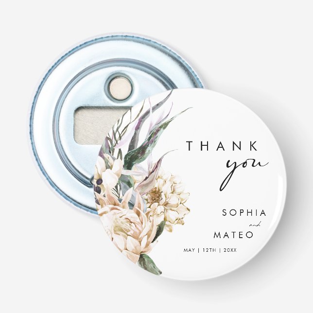 Vit Blommig | Bröllopspresent Knapp Flasköppnare (Framsidan)