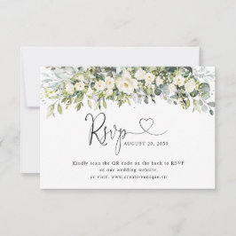 Vit Blommig Bröllopswebbplats QR-kod RSVP OSA Kort