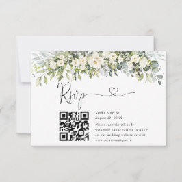 Vit Blommig Bröllopswebbplats QR-kod RSVP OSA Kort