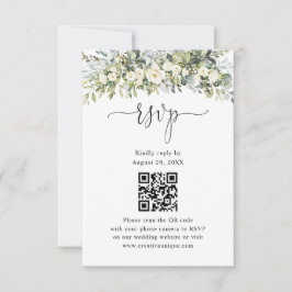 Vit Blommig Bröllopswebbplats QR-kod RSVP OSA Kort