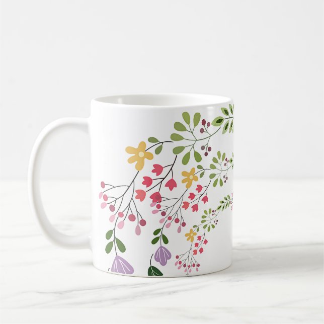 Vit Blommig Dekorativ Kaffemugg (Vänster)