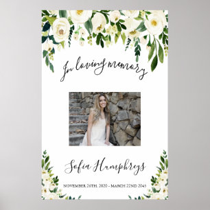 Vit blommig firande av livets tecken, fototecken poster