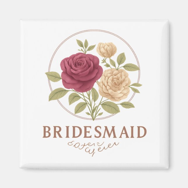Vit Blommig Fyrkantig Magnet - Brudtärna (Framsidan)