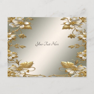 Vit Blommig Guld Ornament Postkort Vykort