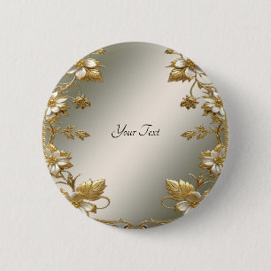 Vit Blommig Guld Ornamenterad Knapp