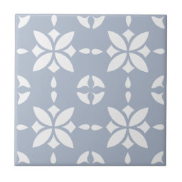 Vit blommig Mönster på Dusty Blue Kakelplatta