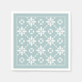 Vit blommig Mönster på Sage Gräns Pappersservett