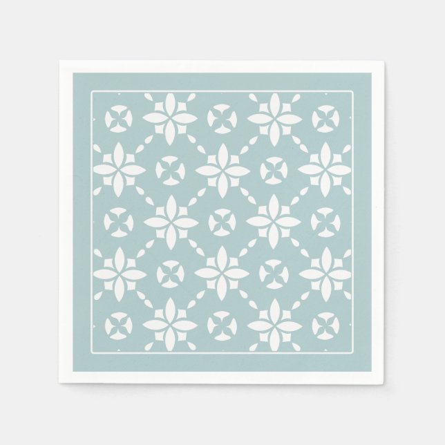 Vit blommig Mönster på Sage Gräns Pappersservett (Framsidan)