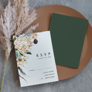 Vit Blommig   Mörkgrön RSVP-kort OSA Kort