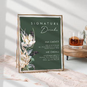 Vit Blommig   Mörkgrön Signaturdrycker Skylt