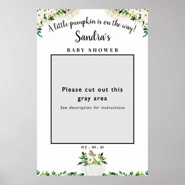 Vit Blommig Pumpa Baby Shower Foto Ram Prop Poster (Framsidan)