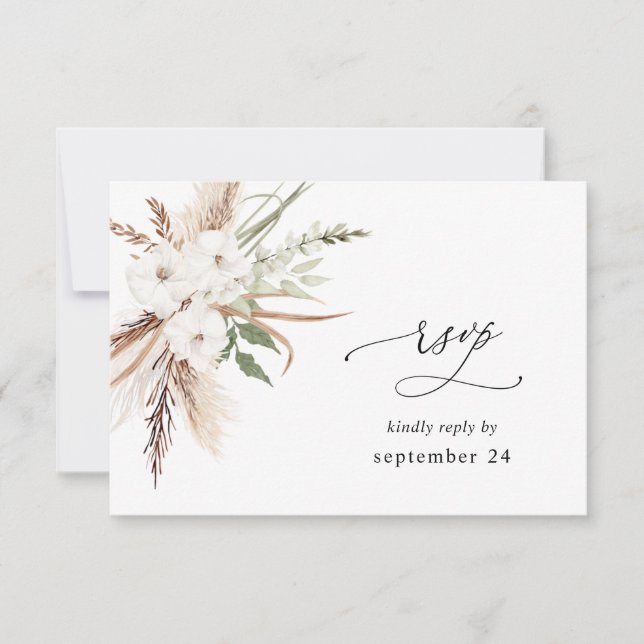 Vit Blommig Sommar Boho med Middag RSVP 2 OSA Kort (Framsida)
