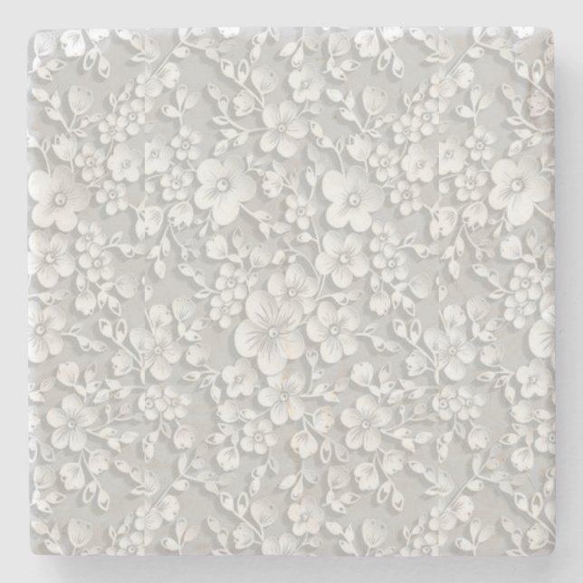 Vit Blommig Spetslook Stenunderlägg (Framsidan)