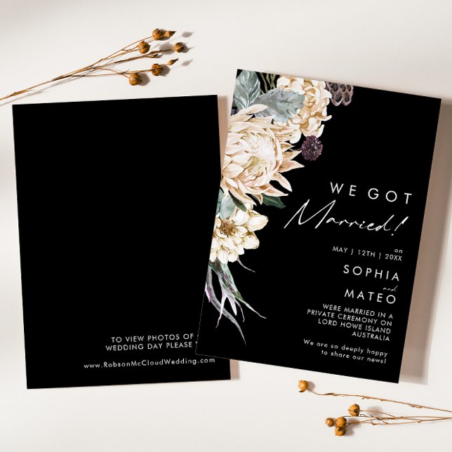 Vit Blommig | Svart Elopement-inbjudan Inbjudningar (Skapare uppladdad)
