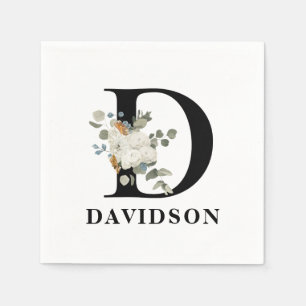 Vit Blommig Svart Monogram D Pappersservett