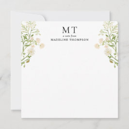 Vit Blommig Vildblomma Klassisk Monogram fyrkant Anteckningskort