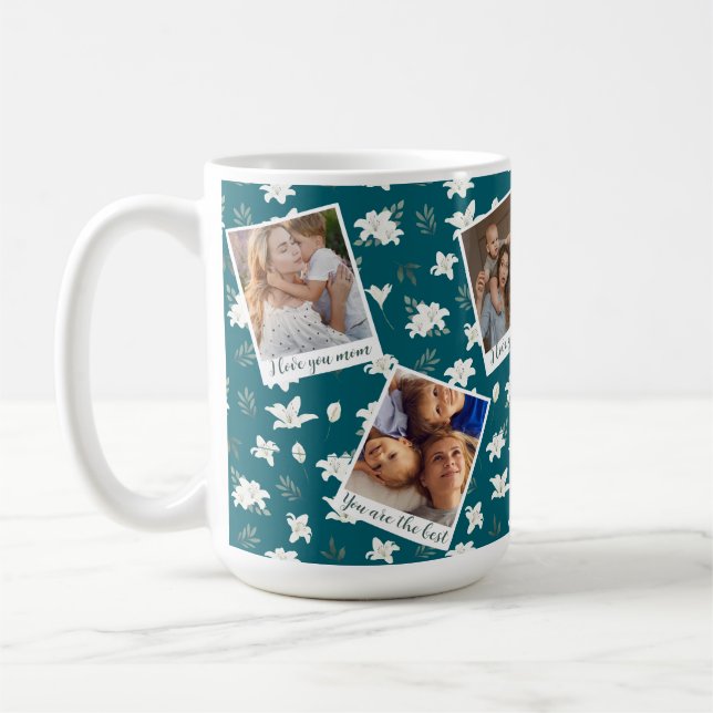 Vit Blommigt 6 Fotokollage - Anpassningsbar Mors d Kaffemugg (Vänster)