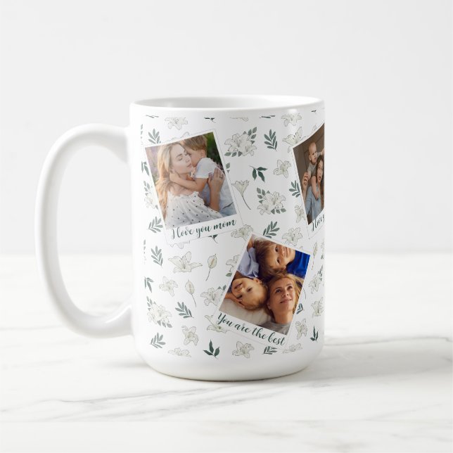 Vit Blommigt 6 Fotokollage - Anpassningsbar Mors d Kaffemugg (Vänster)