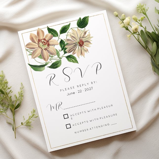 Vit blommigt av röd grönt botanisk OSA Inbjudningar (White red green floral botanical RSVP)
