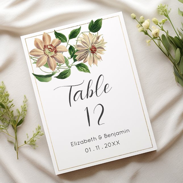 Vit blommigt av röd grönt botaniska Bordsnummer (White red green floral botanical Table Numbers)
