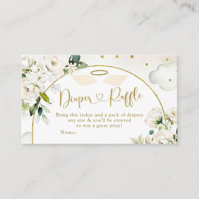 Vit Blommigt Baby Heaven Sent Diaper Raffle Tilläggskort (Framsida)