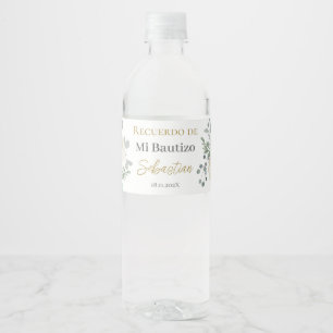 Vit blommigt Baptism Vattenflaskor Etikett