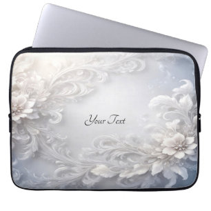 Vit Blommigt, blommande Laptop sleeve