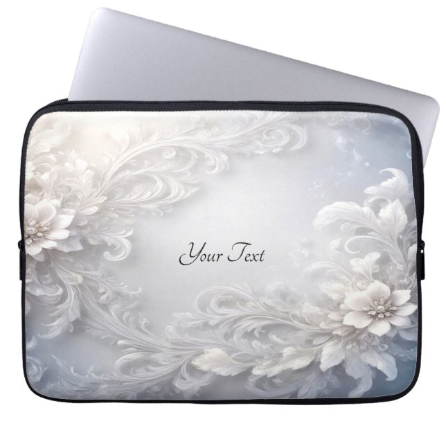 Vit Blommigt, blommande Laptop sleeve (Framsidan)