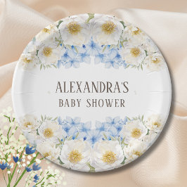 Vit Blommigt Blue Hydrangea Garden Baby Shower