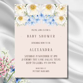 Vit Blommigt Blue Hydrangea Garden Baby Shower Inbjudningar
