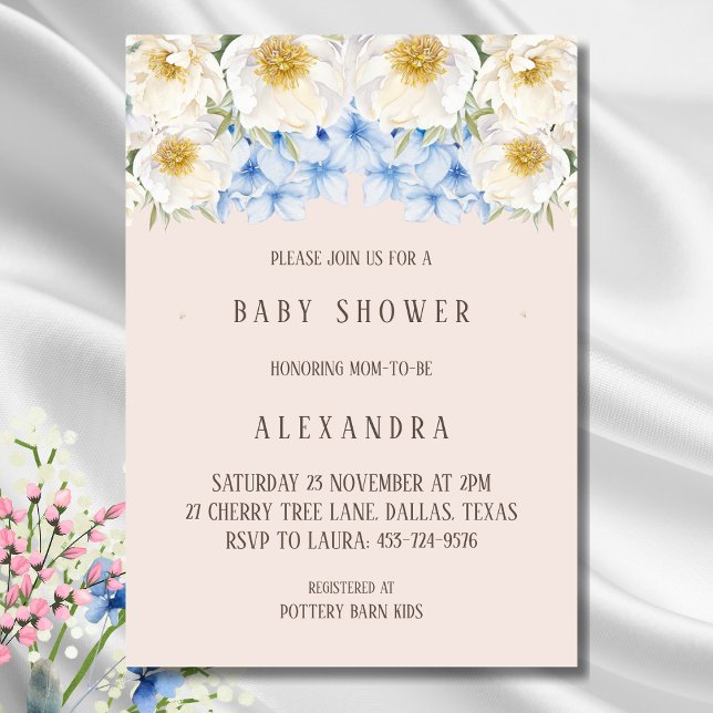 Vit Blommigt Blue Hydrangea Garden Baby Shower Inbjudningar (Skapare uppladdad)