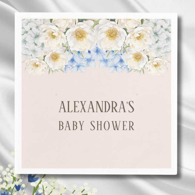 Vit Blommigt Blue Hydrangea Garden Baby Shower Pappersservett (Skapare uppladdad)